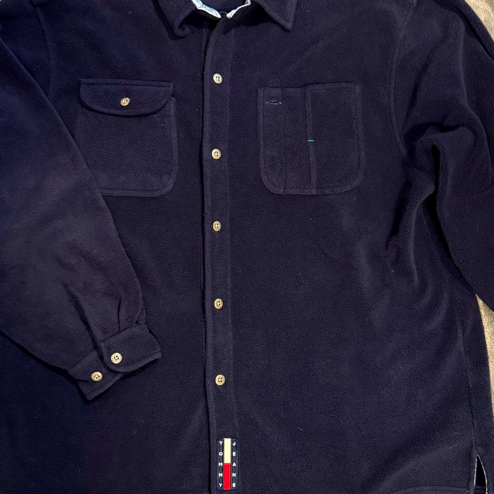 Rare Vintage Tommy Hilfiger Tommy Jeans Polar Fleece Overshirt Navy Men’s XL - Picture 4 of 13
